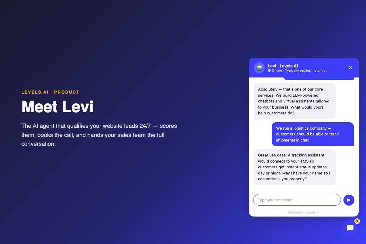 Levi — AI lead qualification agent chat widget by Levels AI